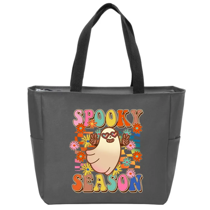 Funny Retro 60s Halloween Spooky Season Hippie Ghost Zip Tote Bag