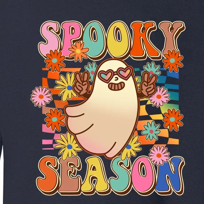 Funny Retro 60s Halloween Spooky Season Hippie Ghost Toddler Sweatshirt