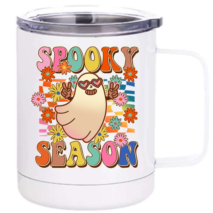 Funny Retro 60s Halloween Spooky Season Hippie Ghost Front & Back 12oz Stainless Steel Tumbler Cup