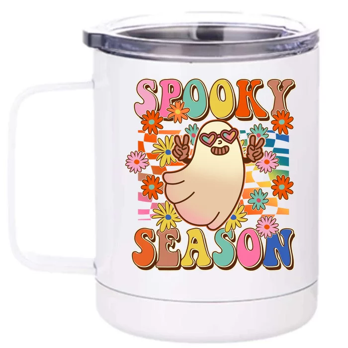 Funny Retro 60s Halloween Spooky Season Hippie Ghost Front & Back 12oz Stainless Steel Tumbler Cup