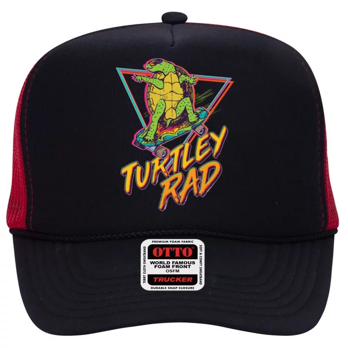 Funny Retro 80's Turtley Rad Skateboarding Turtle High Crown Mesh Trucker Hat