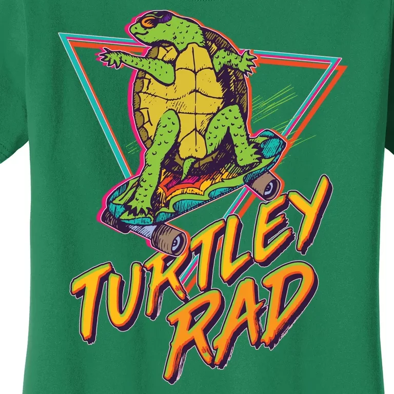 Funny Retro 80's Turtley Rad Skateboarding Turtle Women's T-Shirt