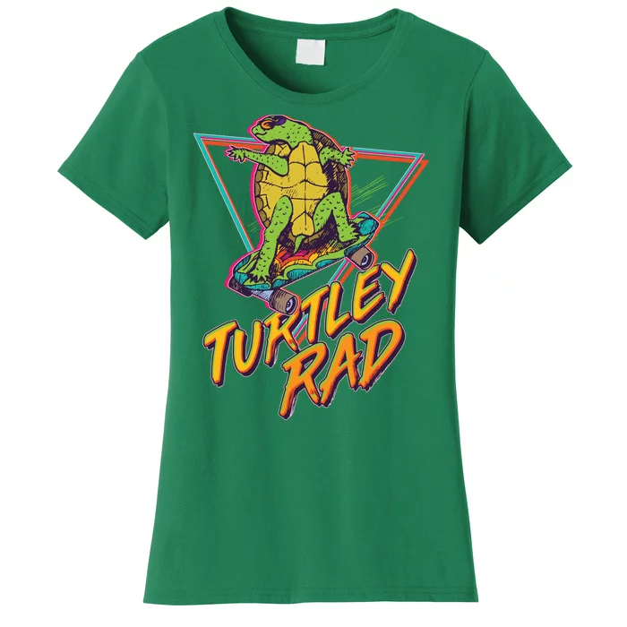 Funny Retro 80's Turtley Rad Skateboarding Turtle Women's T-Shirt