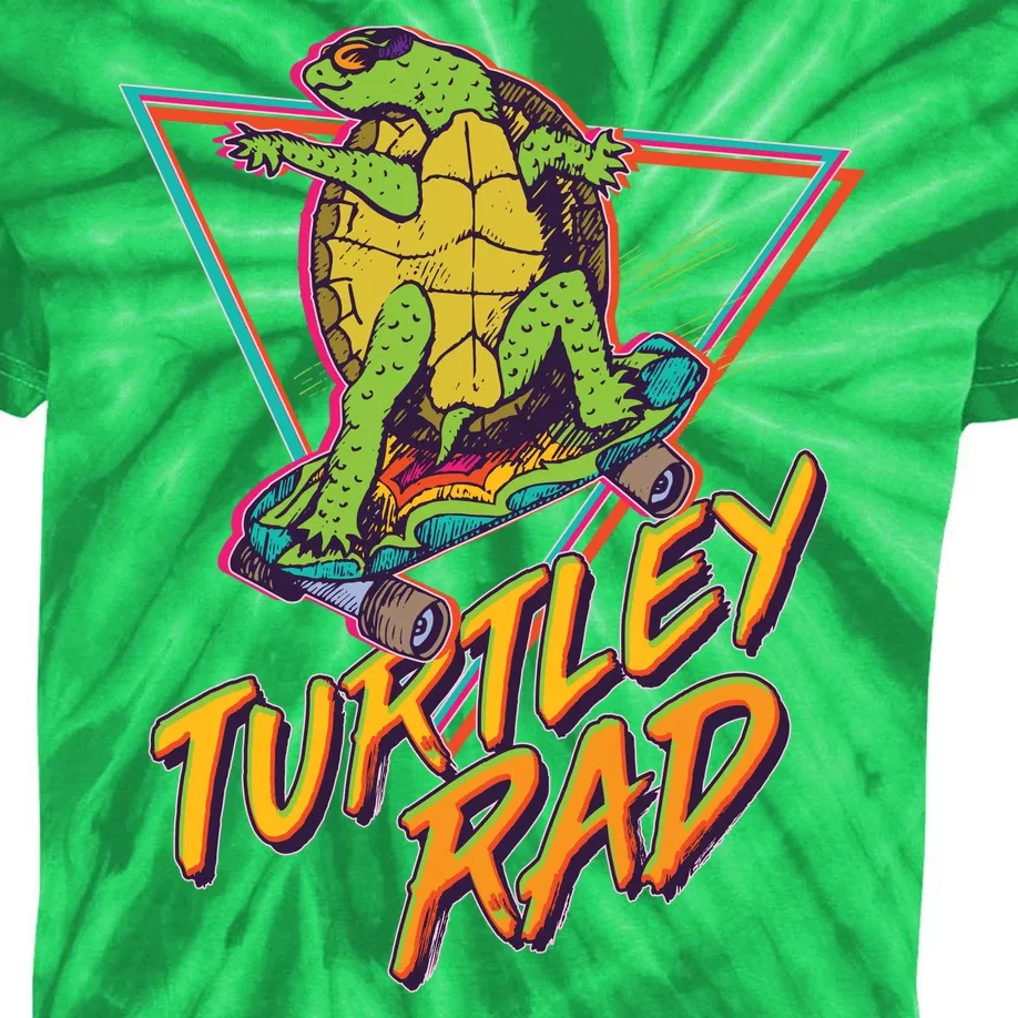 Funny Retro 80's Turtley Rad Skateboarding Turtle Kids Tie-Dye T-Shirt