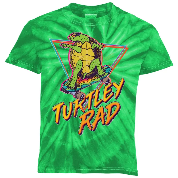 Funny Retro 80's Turtley Rad Skateboarding Turtle Kids Tie-Dye T-Shirt