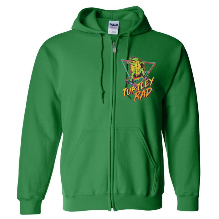 Funny Retro 80's Turtley Rad Skateboarding Turtle Full Zip Hoodie