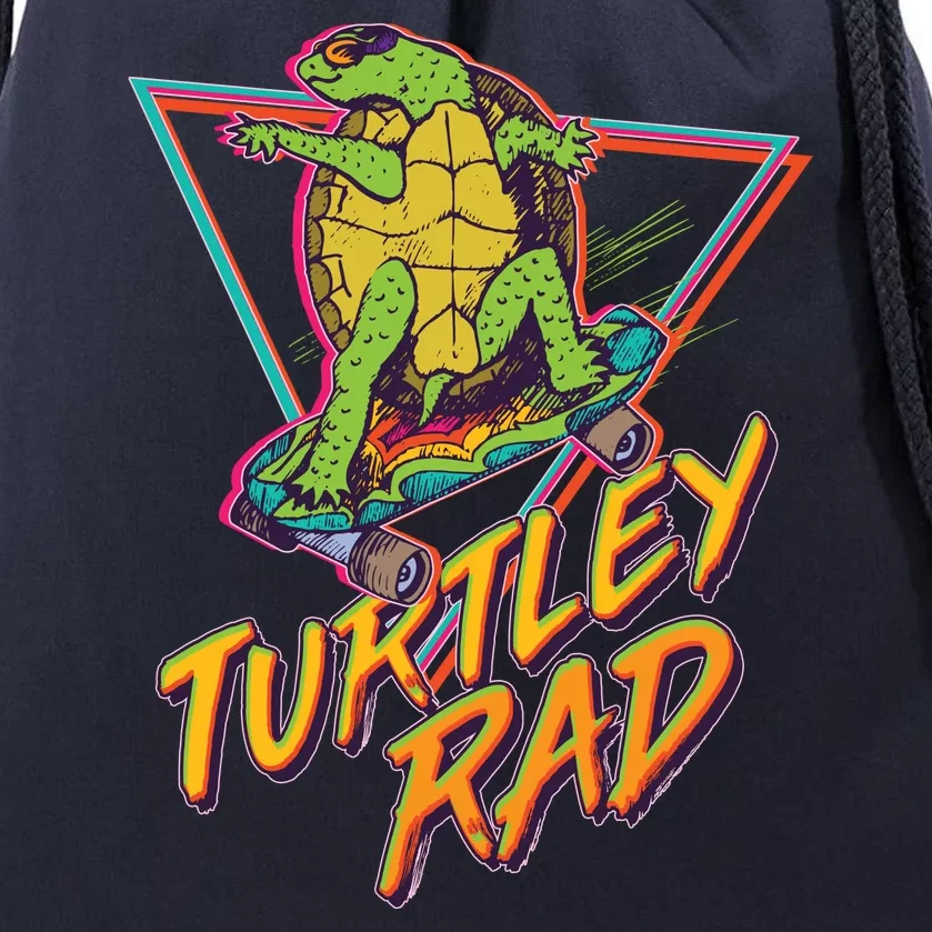 Funny Retro 80's Turtley Rad Skateboarding Turtle Drawstring Bag