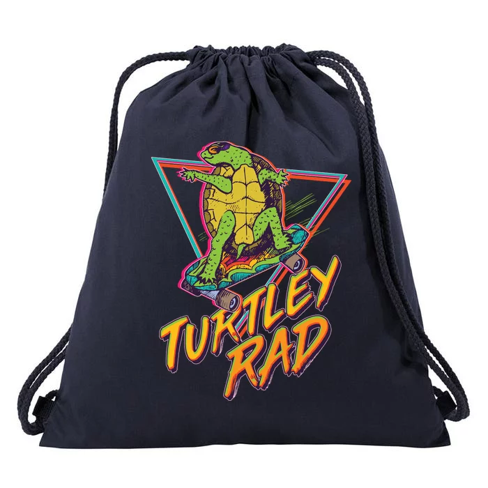 Funny Retro 80's Turtley Rad Skateboarding Turtle Drawstring Bag