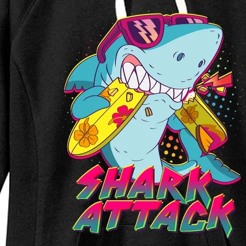 Funny Retro 80s Shark Attack Women's Fleece Hoodie