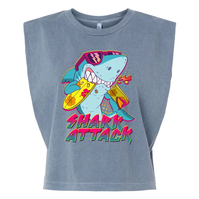 Funny Retro 80s Shark Attack Garment-Dyed Women's Muscle Tee