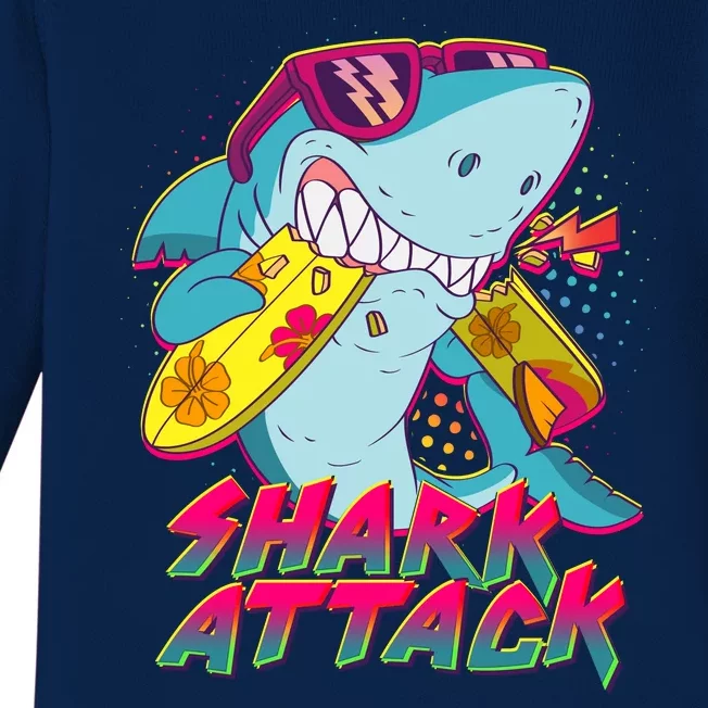 Funny Retro 80s Shark Attack Baby Long Sleeve Bodysuit