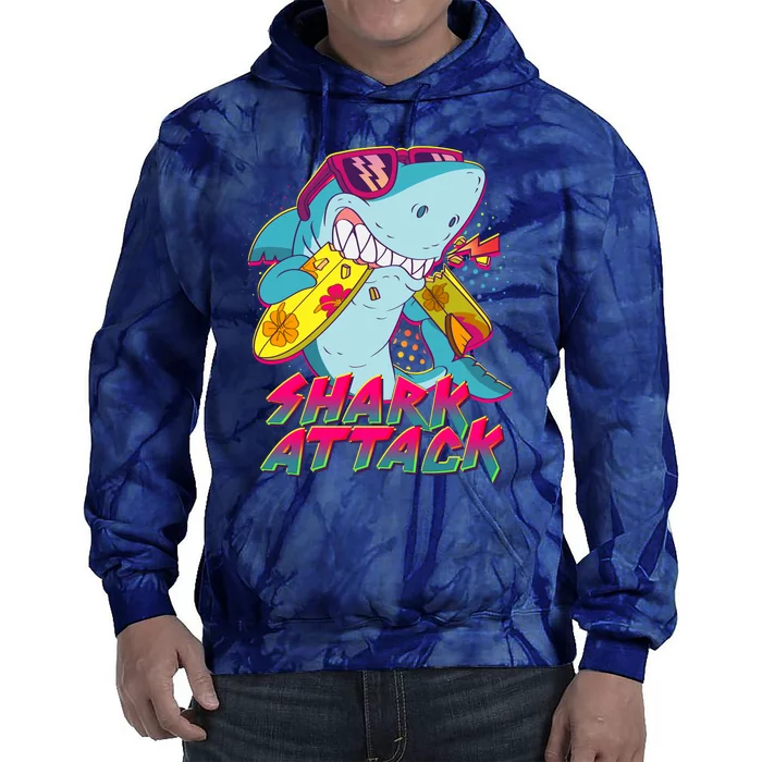 Funny Retro 80s Shark Attack Tie Dye Hoodie