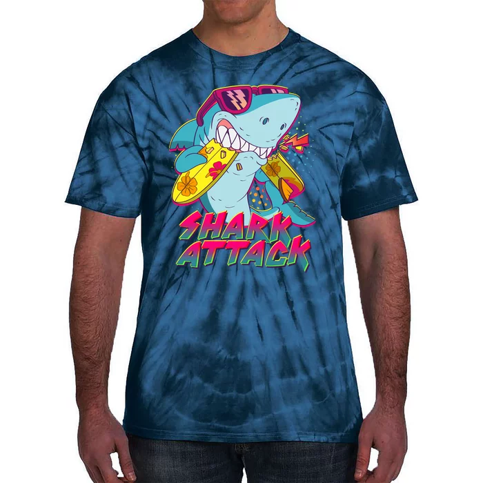 Funny Retro 80s Shark Attack Tie-Dye T-Shirt