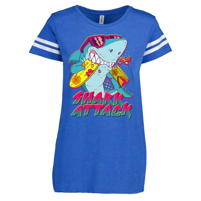 Funny Retro 80s Shark Attack Enza Ladies Jersey Football T-Shirt