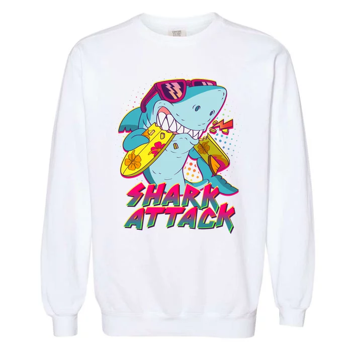 Funny Retro 80s Shark Attack Garment-Dyed Sweatshirt