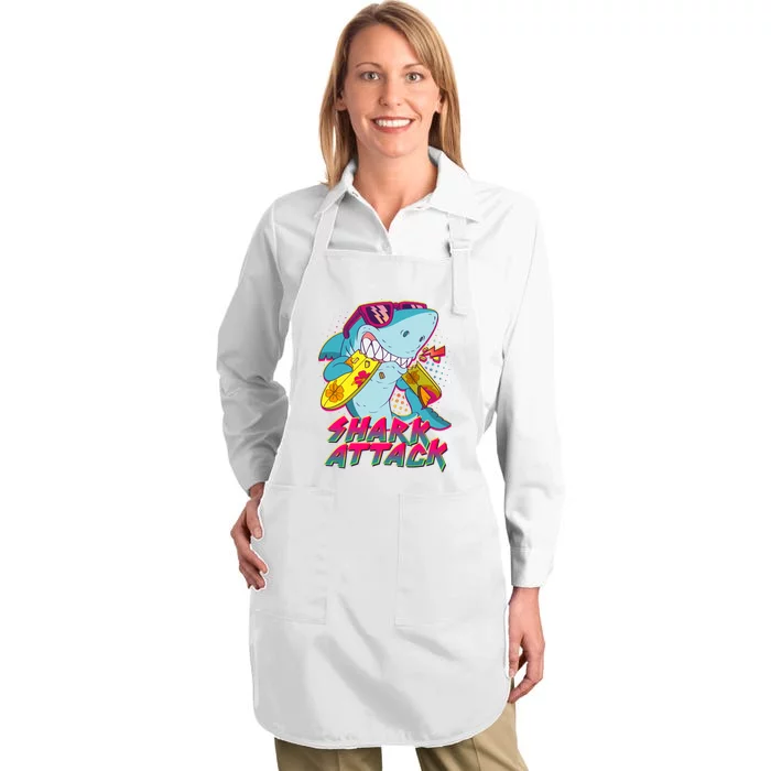 Funny Retro 80s Shark Attack Full-Length Apron With Pocket