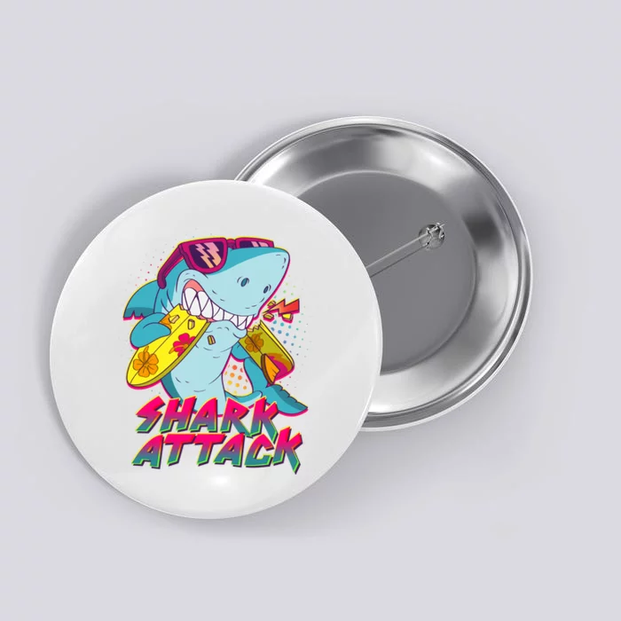 Funny Retro 80s Shark Attack Button