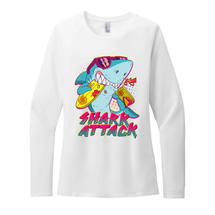 Funny Retro 80s Shark Attack Womens CVC Long Sleeve Shirt