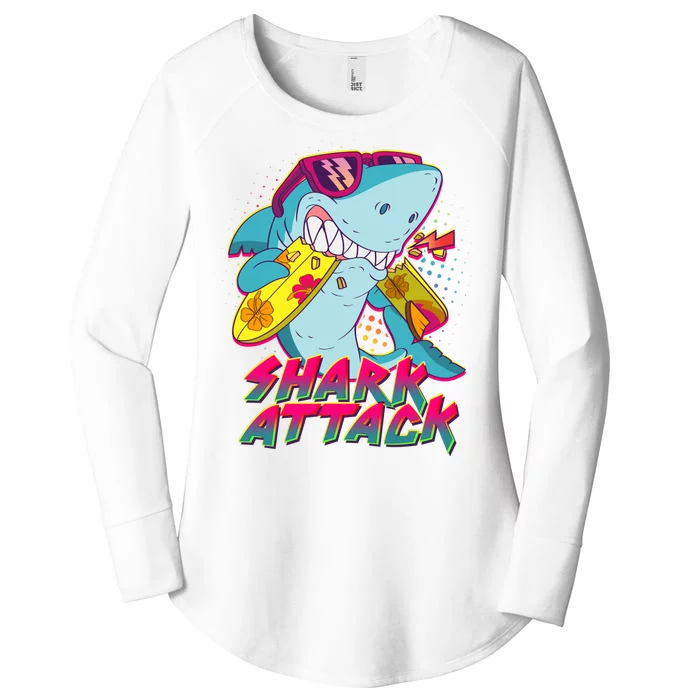 Funny Retro 80s Shark Attack Women's Perfect Tri Tunic Long Sleeve Shirt