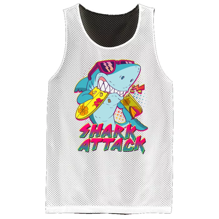 Funny Retro 80s Shark Attack Mesh Reversible Basketball Jersey Tank