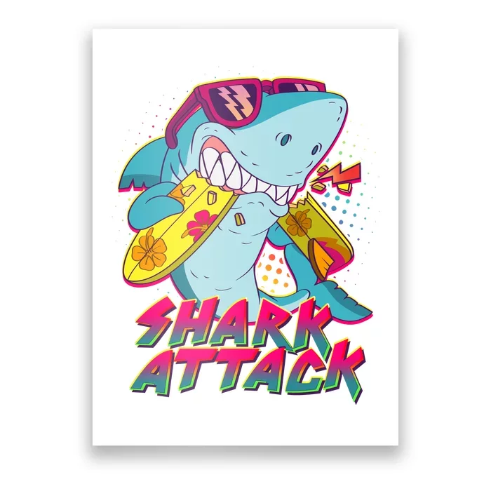 Funny Retro 80s Shark Attack Poster