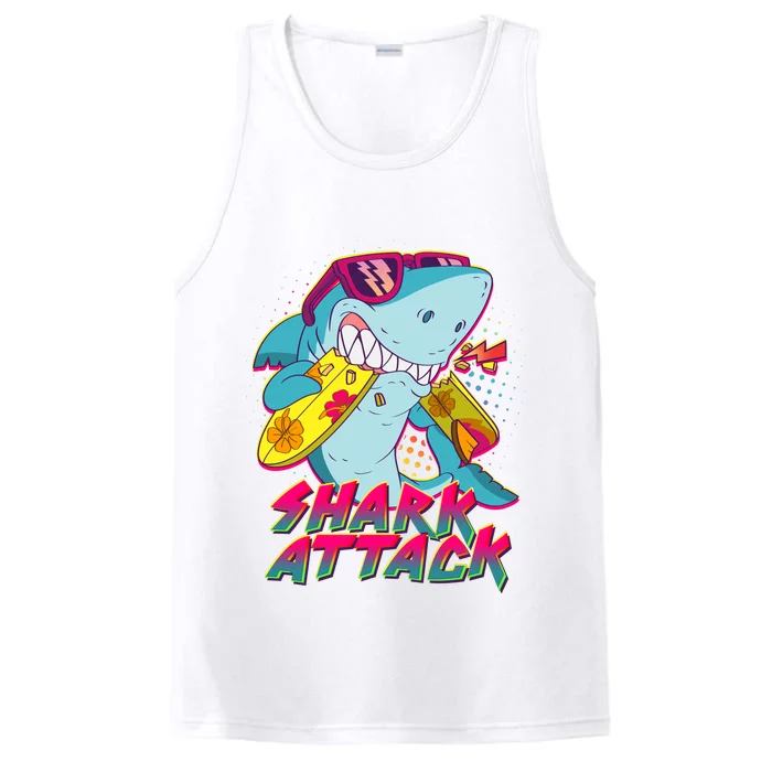 Funny Retro 80s Shark Attack Performance Tank