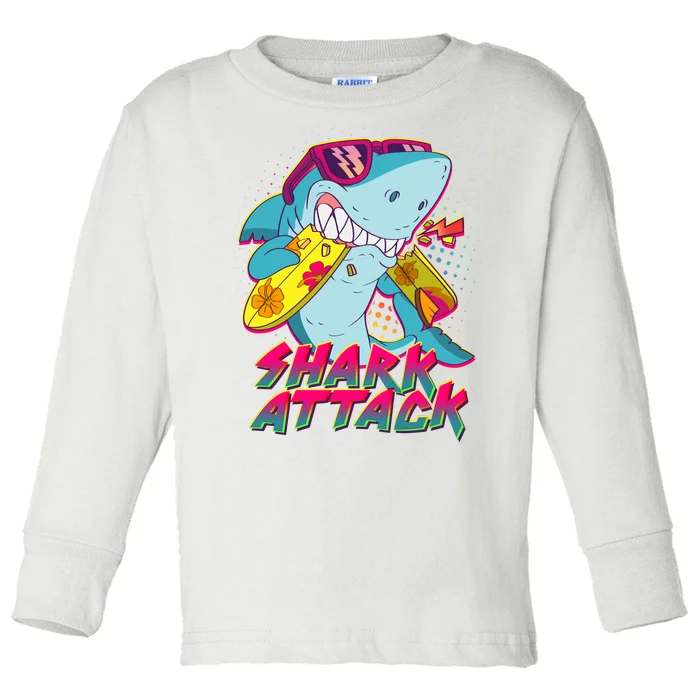 Funny Retro 80s Shark Attack Toddler Long Sleeve Shirt