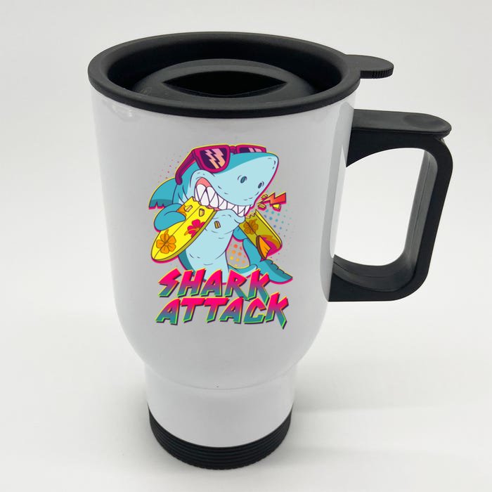 Funny Retro 80s Shark Attack Front & Back Stainless Steel Travel Mug