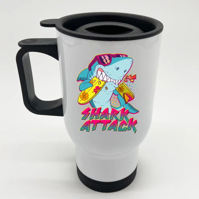 Funny Retro 80s Shark Attack Front & Back Stainless Steel Travel Mug