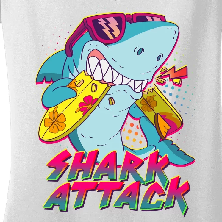 Funny Retro 80s Shark Attack Women's V-Neck T-Shirt