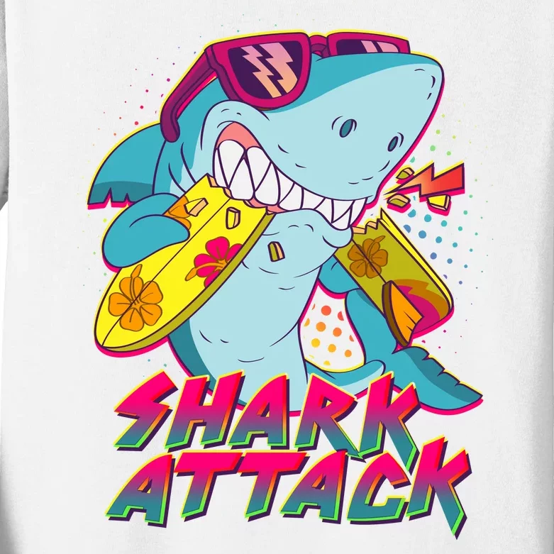 Funny Retro 80s Shark Attack Kids Long Sleeve Shirt