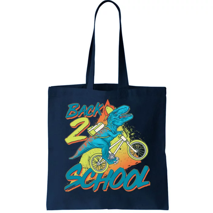 Funny Retro 80's 90's Back To 2 School TRex Dinosaur Bike Tote Bag