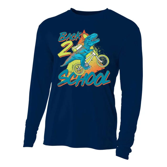 Funny Retro 80's 90's Back To 2 School TRex Dinosaur Bike Cooling Performance Long Sleeve Crew