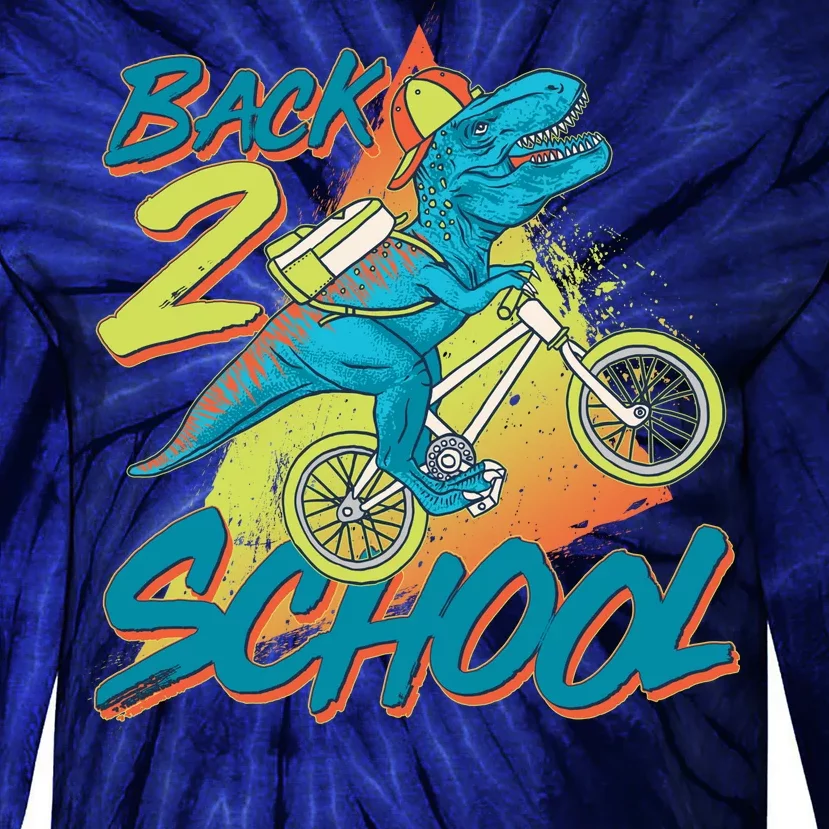 Funny Retro 80's 90's Back To 2 School TRex Dinosaur Bike Tie-Dye Long Sleeve Shirt