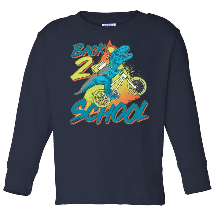 Funny Retro 80's 90's Back To 2 School TRex Dinosaur Bike Toddler Long Sleeve Shirt