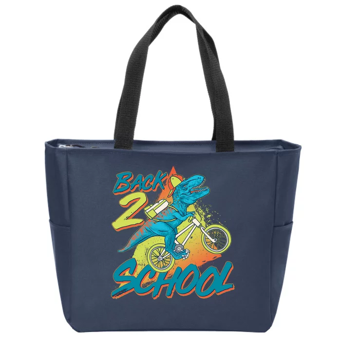 Funny Retro 80's 90's Back To 2 School TRex Dinosaur Bike Zip Tote Bag