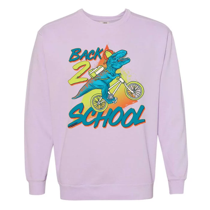 Funny Retro 80's 90's Back To 2 School TRex Dinosaur Bike Garment-Dyed Sweatshirt