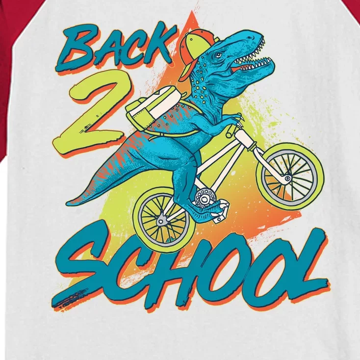 Funny Retro 80's 90's Back To 2 School TRex Dinosaur Bike Kids Colorblock Raglan Jersey