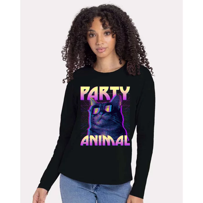 Funny Retro 80s Eighties Party Animal Cat Womens Cotton Relaxed Long Sleeve T-Shirt