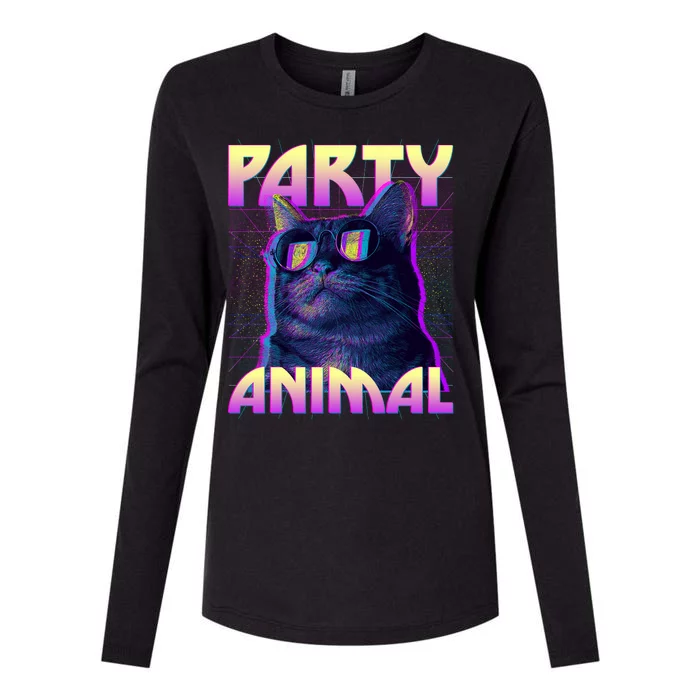 Funny Retro 80s Eighties Party Animal Cat Womens Cotton Relaxed Long Sleeve T-Shirt