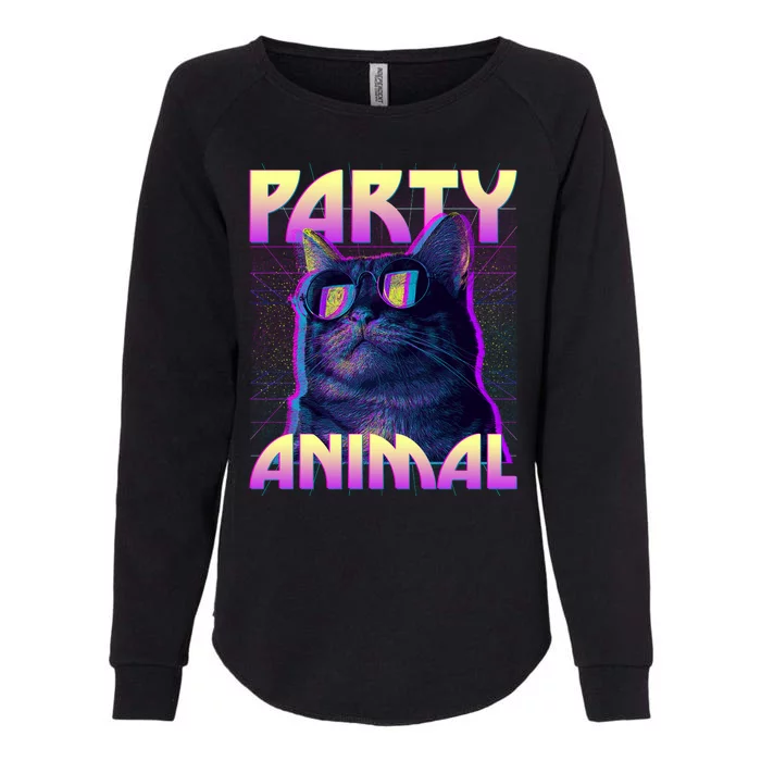 Funny Retro 80s Eighties Party Animal Cat Womens California Wash Sweatshirt