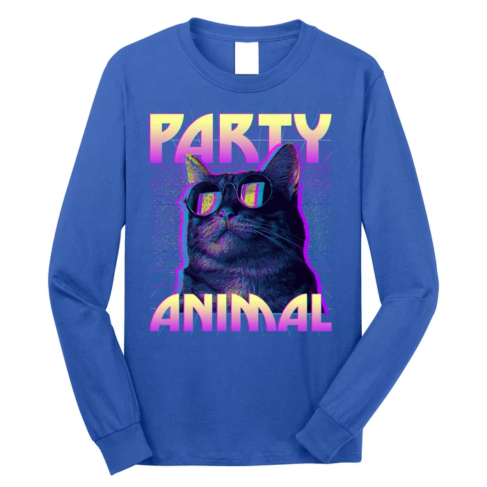 Funny Retro 80s Eighties Party Animal Cat Long Sleeve Shirt