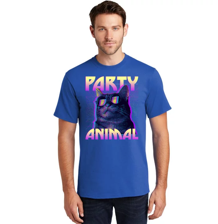 Funny Retro 80s Eighties Party Animal Cat Tall T-Shirt