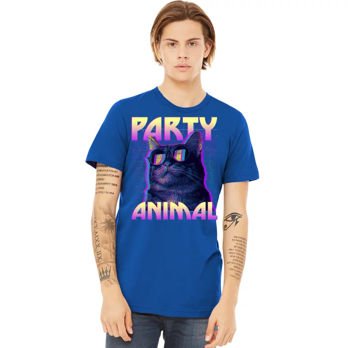 Funny Retro 80s Eighties Party Animal Cat Premium T-Shirt