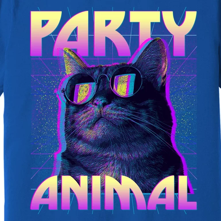 Funny Retro 80s Eighties Party Animal Cat Premium T-Shirt