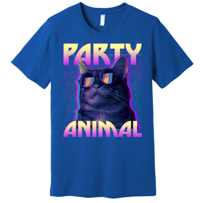 Funny Retro 80s Eighties Party Animal Cat Premium T-Shirt