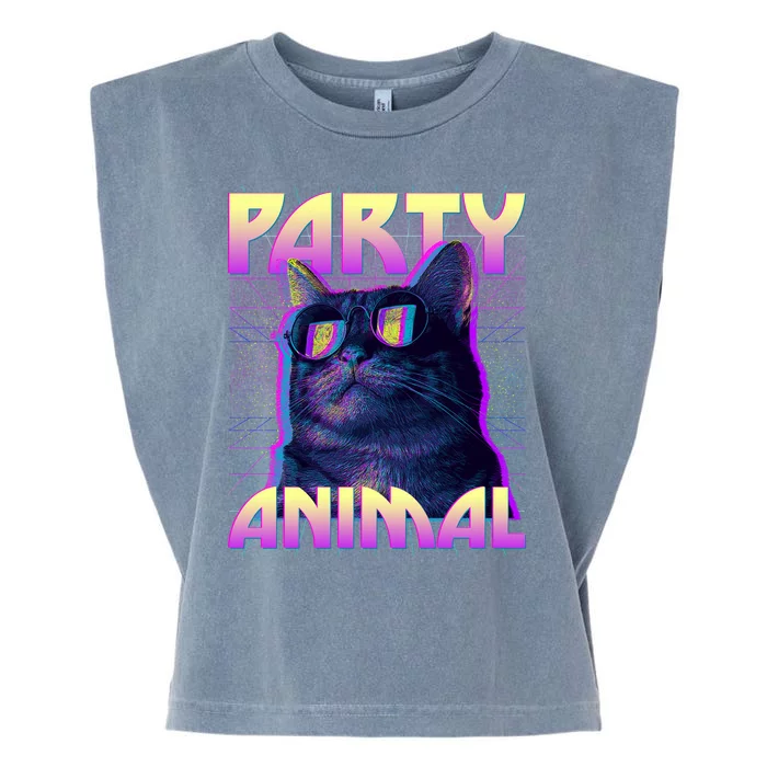 Funny Retro 80s Eighties Party Animal Cat Garment-Dyed Women's Muscle Tee