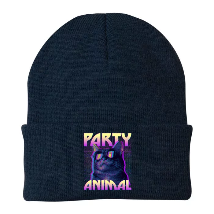 Funny Retro 80s Eighties Party Animal Cat Knit Cap Winter Beanie