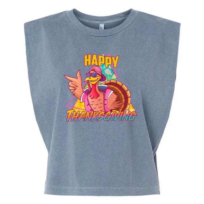 Funny Retro 80s 90s Thanksgiving Turkey Garment-Dyed Women's Muscle Tee