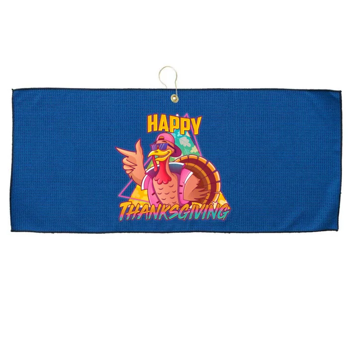 Funny Retro 80s 90s Thanksgiving Turkey Large Microfiber Waffle Golf Towel